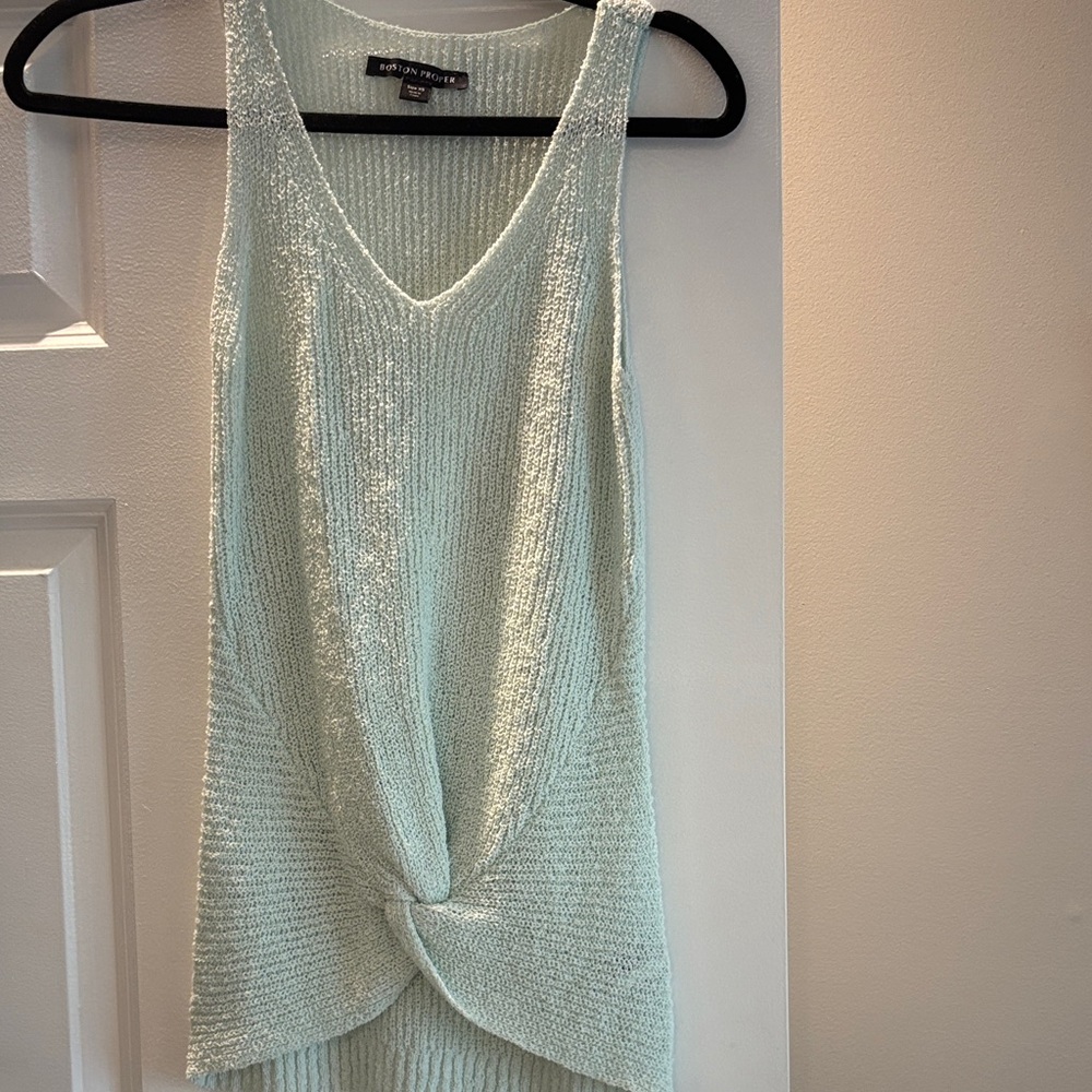 Boston Proper Light Green Twist Front Tank Top
